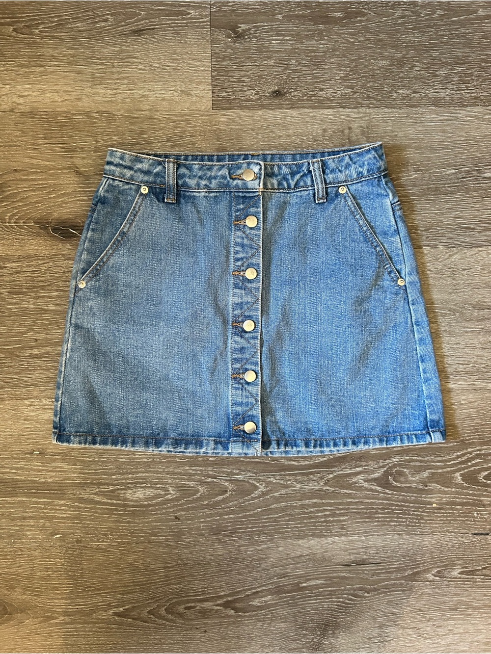 Small Forever 21 Medium‎ Wash Cotton Button Front Denim Jean Mini Skirt
